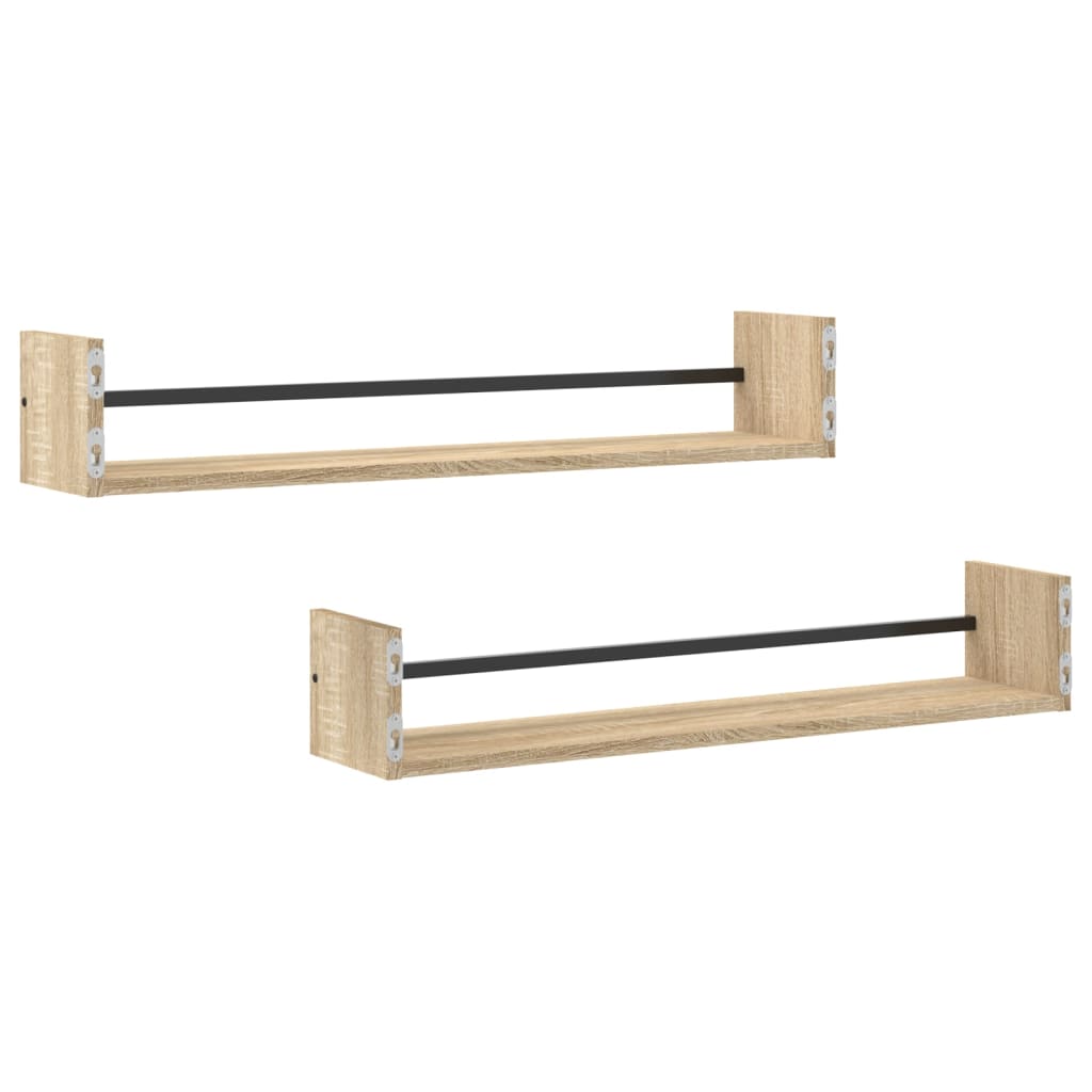 Vegghyller Med Stenger 2 Stk Sonoma Eik 80X16X14 Cm