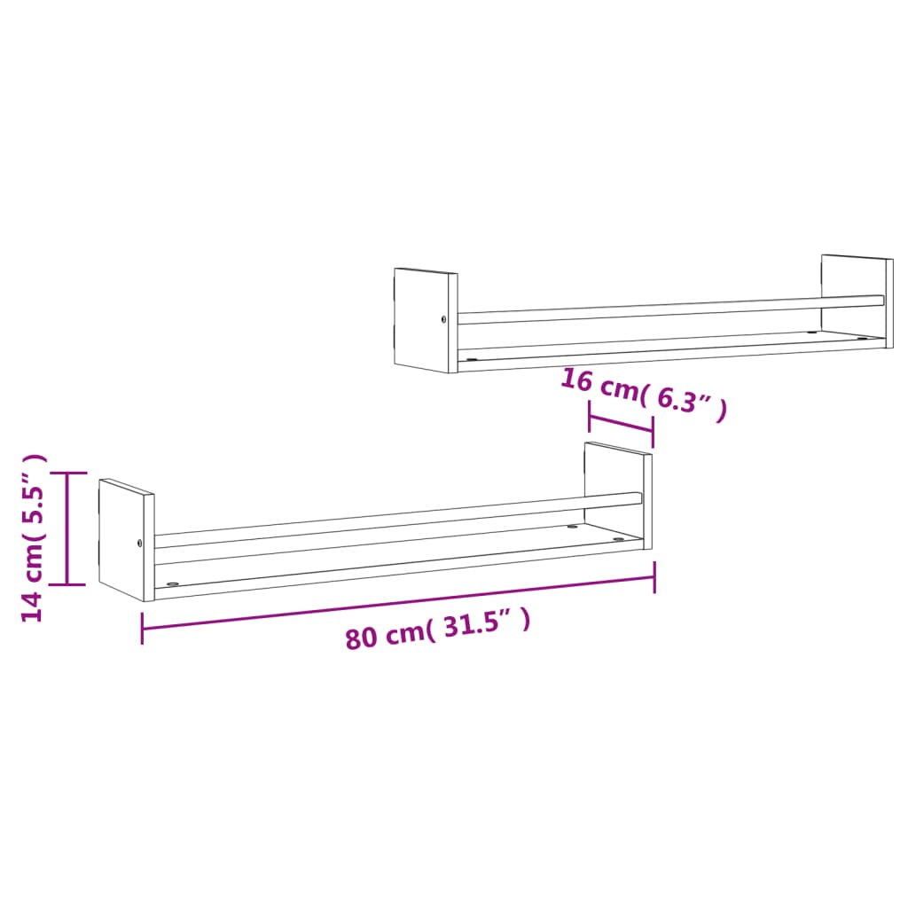 Vegghyller Med Stenger 2 Stk Sonoma Eik 80X16X14 Cm