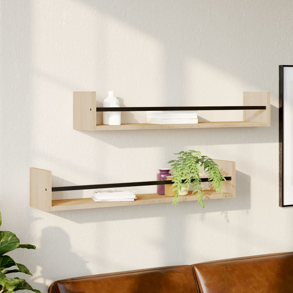 Vegghyller Med Stenger 2 Stk Sonoma Eik 80X16X14 Cm