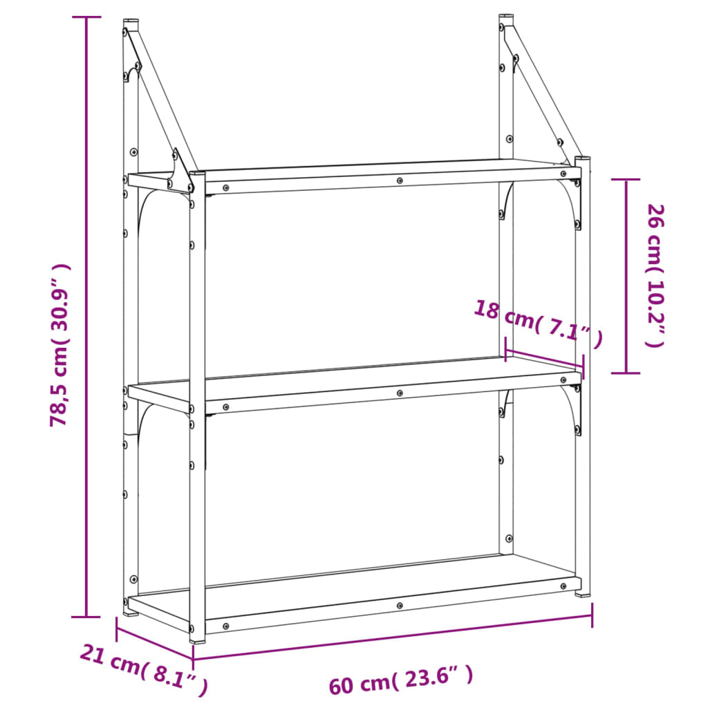Vegghylle 3 Etasjer Sonoma Eik 60X21X78,5 Cm Konstruert Tre