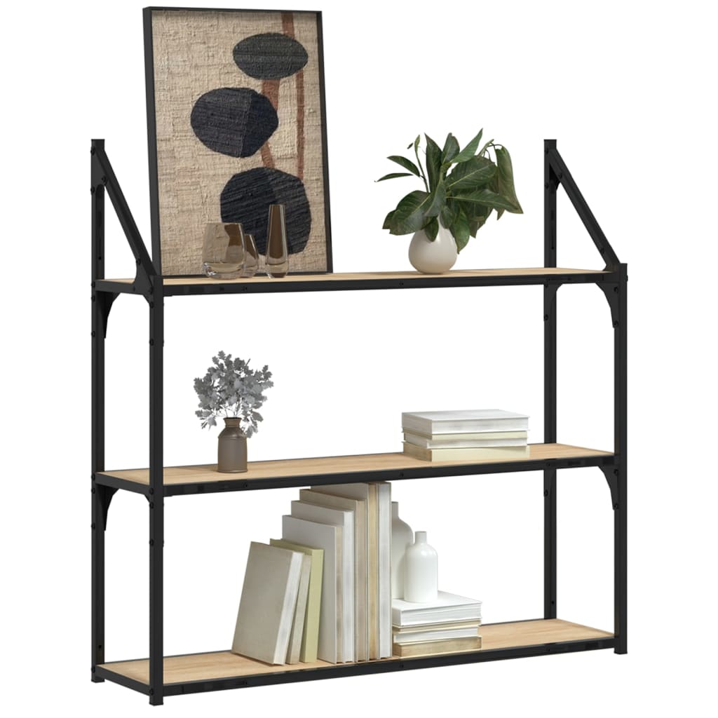 Vegghylle 3 Etasjer Sonoma Eik 80X21X78,5 Cm Konstruert Tre
