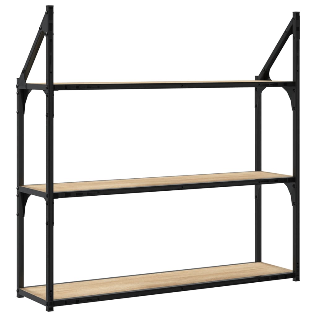 Vegghylle 3 Etasjer Sonoma Eik 80X21X78,5 Cm Konstruert Tre