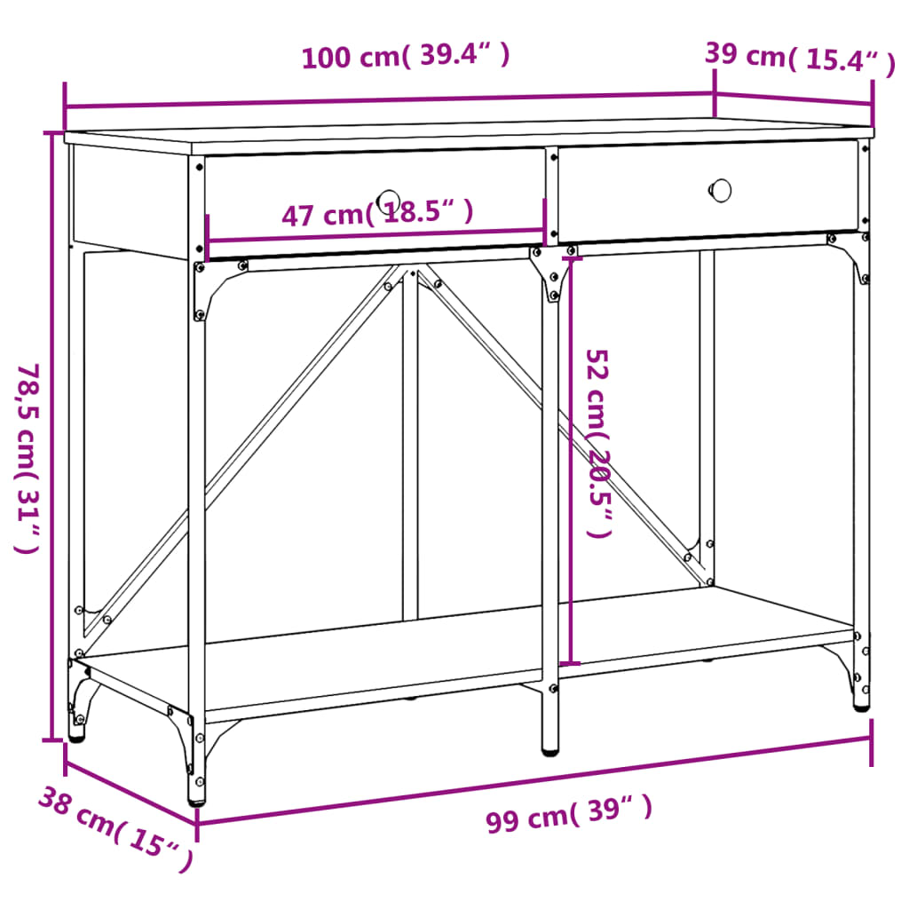 Konsollbord Svart 100X39X78,5 Cm Konstruert Tre