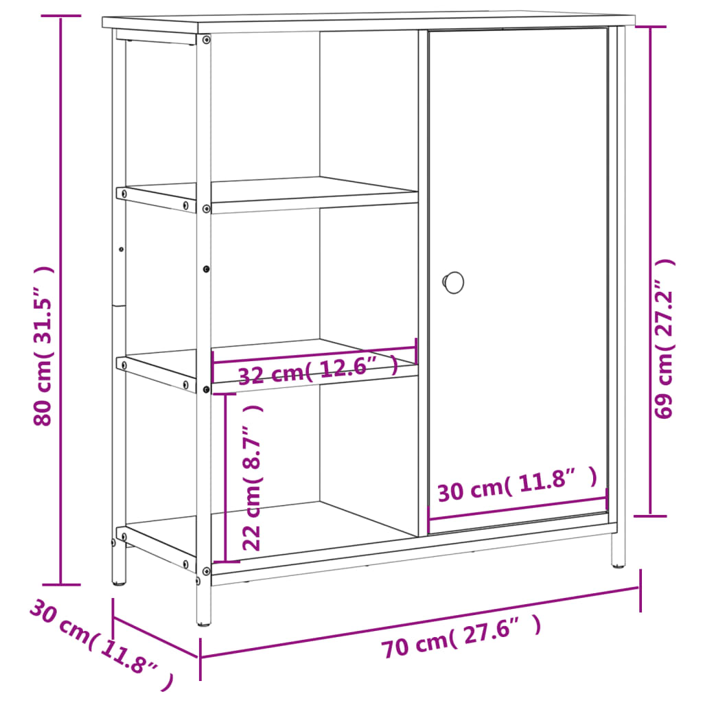 Skjenk Sonoma Eik 70X30X80 Cm Konstruert Tre