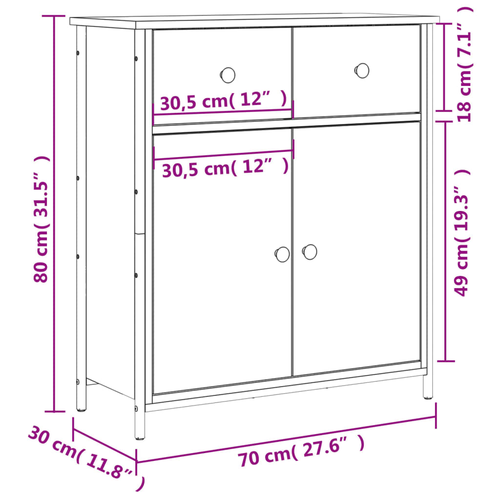 Skjenk Svart 70X30X80 Cm Konstruert Tre