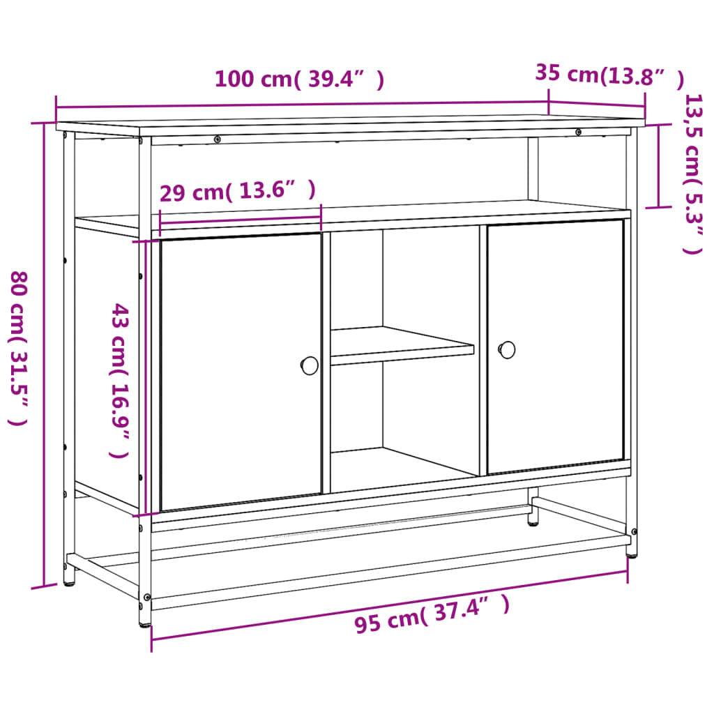 Skjenk Sonoma Eik 100X35X80 Cm Konstruert Tre