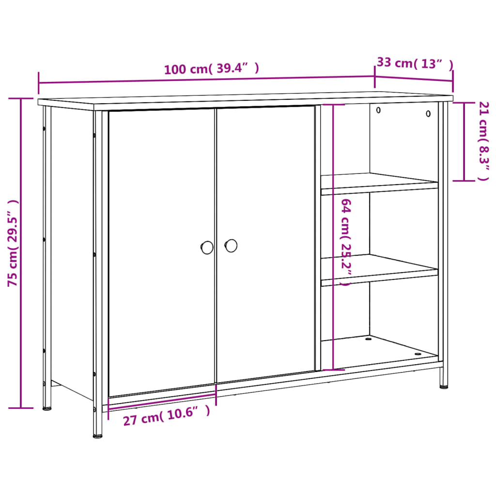 Skjenk Svart 100X33X75 Cm Konstruert Tre