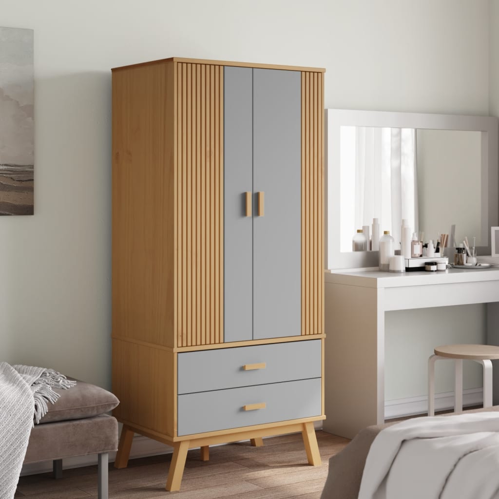 Garderobe Olden Grå Og Brun 76,5X53X172 Cm Heltre Furu
