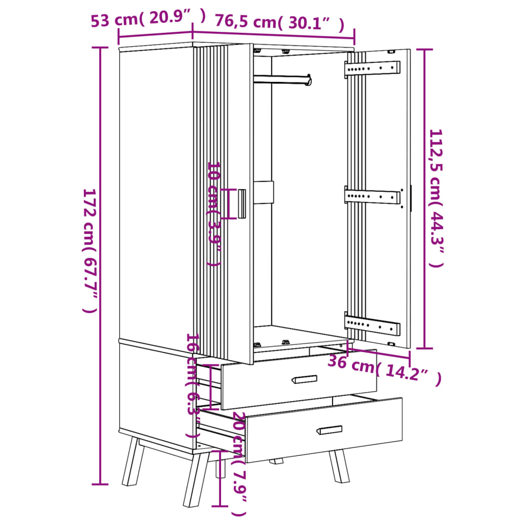 Garderobe Olden Grå Og Brun 76,5X53X172 Cm Heltre Furu