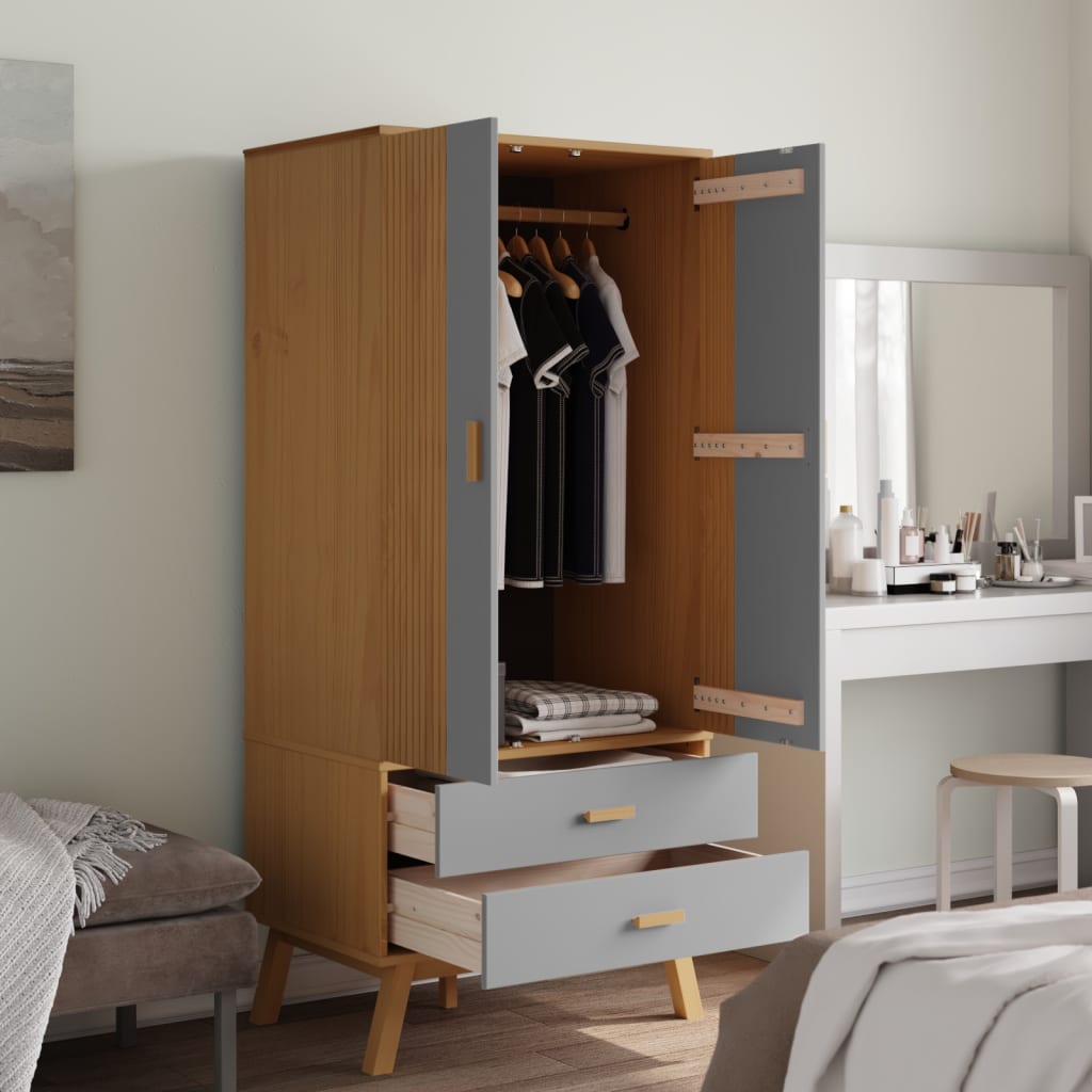 Garderobe Olden Grå Og Brun 76,5X53X172 Cm Heltre Furu