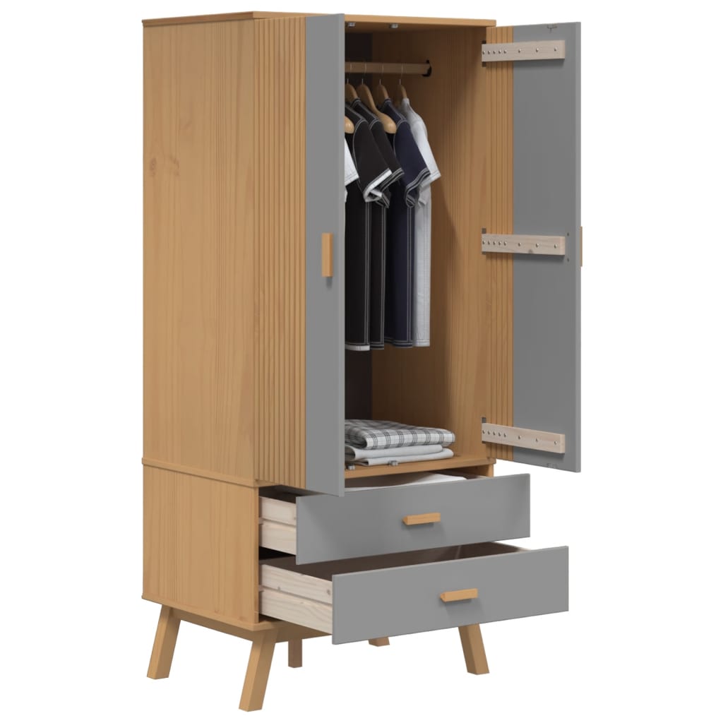 Garderobe Olden Grå Og Brun 76,5X53X172 Cm Heltre Furu