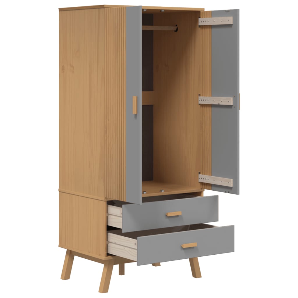 Garderobe Olden Grå Og Brun 76,5X53X172 Cm Heltre Furu