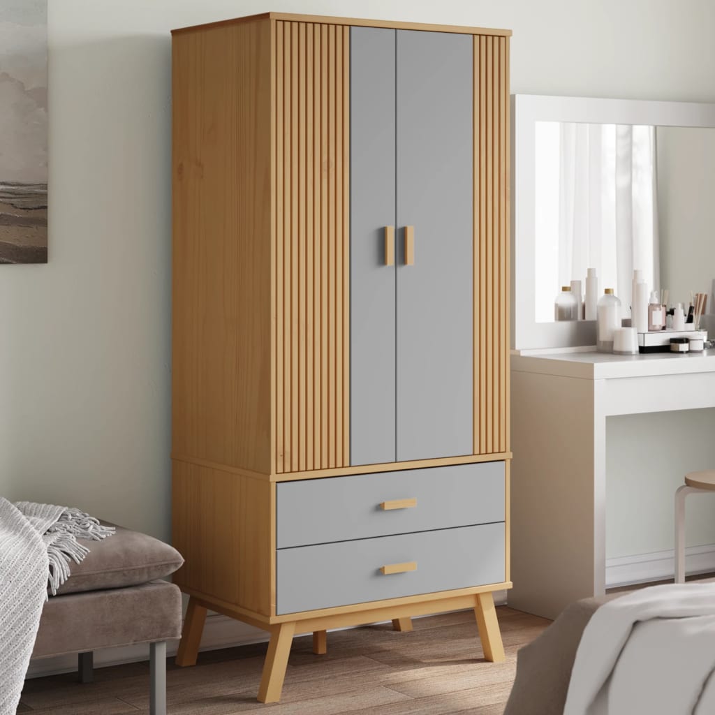Garderobe Olden Grå Og Brun 76,5X53X172 Cm Heltre Furu