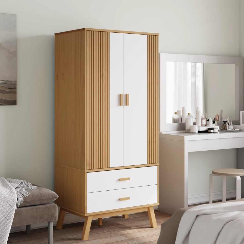Garderobe Olden Hvit Og Brun 76,5X53X172 Cm Heltre Furu