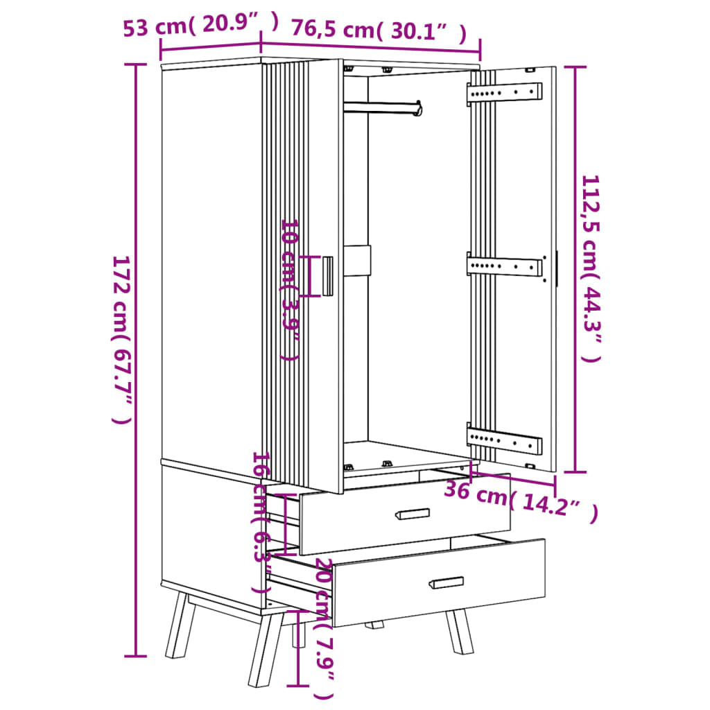 Garderobe Olden Hvit Og Brun 76,5X53X172 Cm Heltre Furu