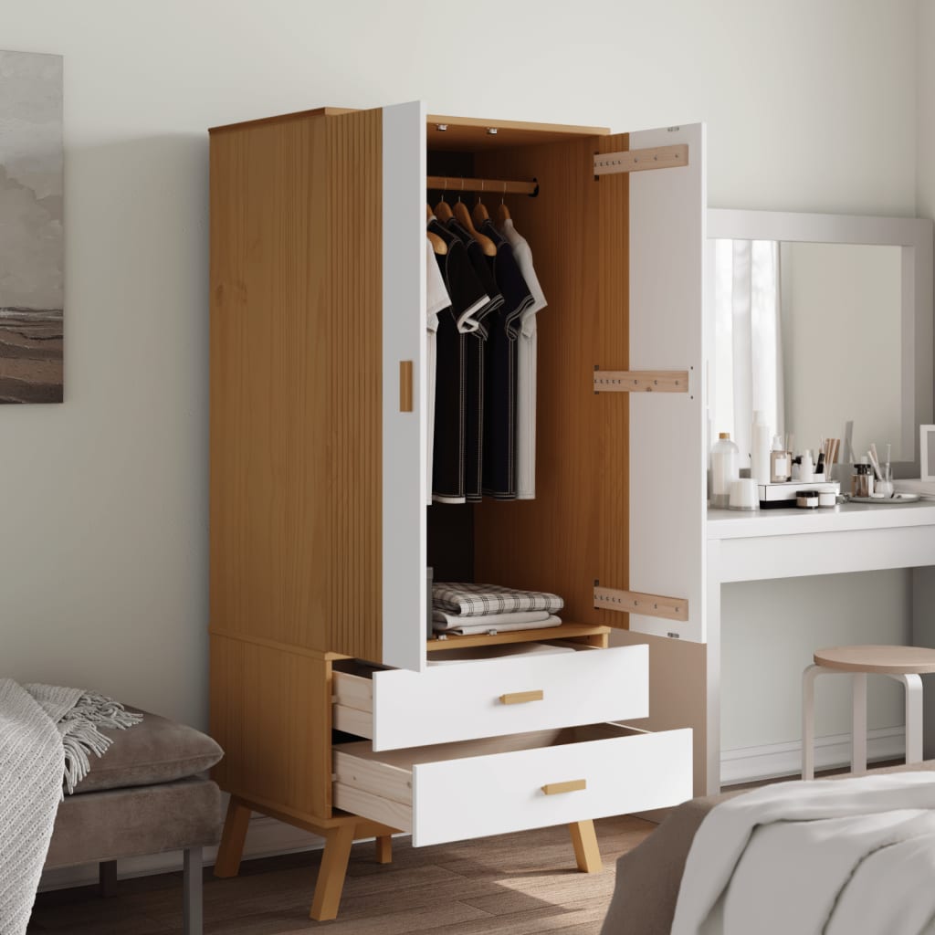 Garderobe Olden Hvit Og Brun 76,5X53X172 Cm Heltre Furu