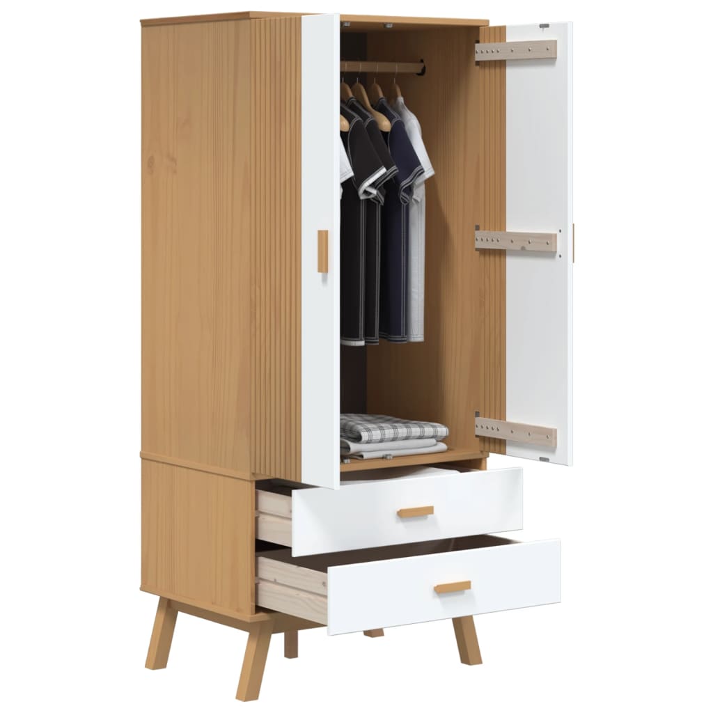 Garderobe Olden Hvit Og Brun 76,5X53X172 Cm Heltre Furu