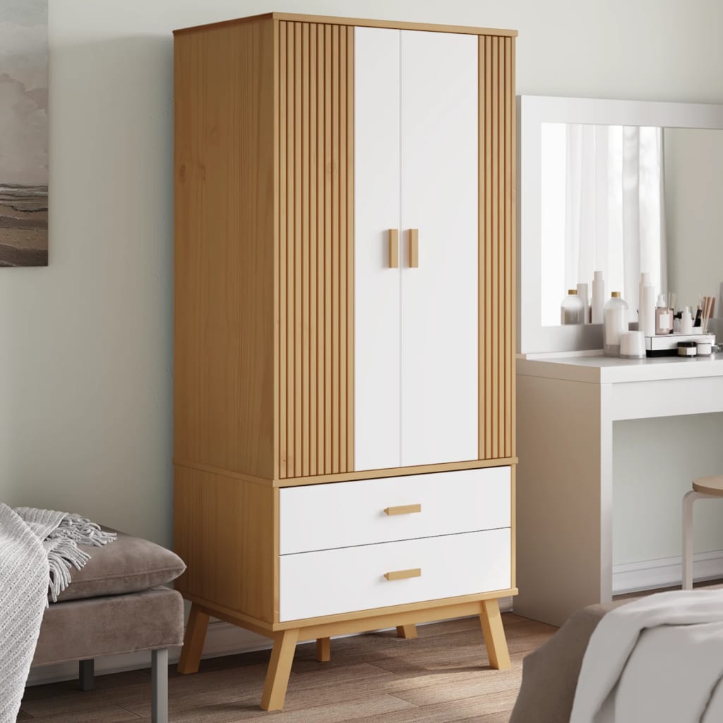 Garderobe Olden Hvit Og Brun 76,5X53X172 Cm Heltre Furu