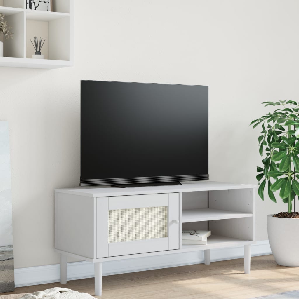 Tv-Benk Senja Rotting-Utseende Hvit 106X40X49Cm Cm Heltre Furu