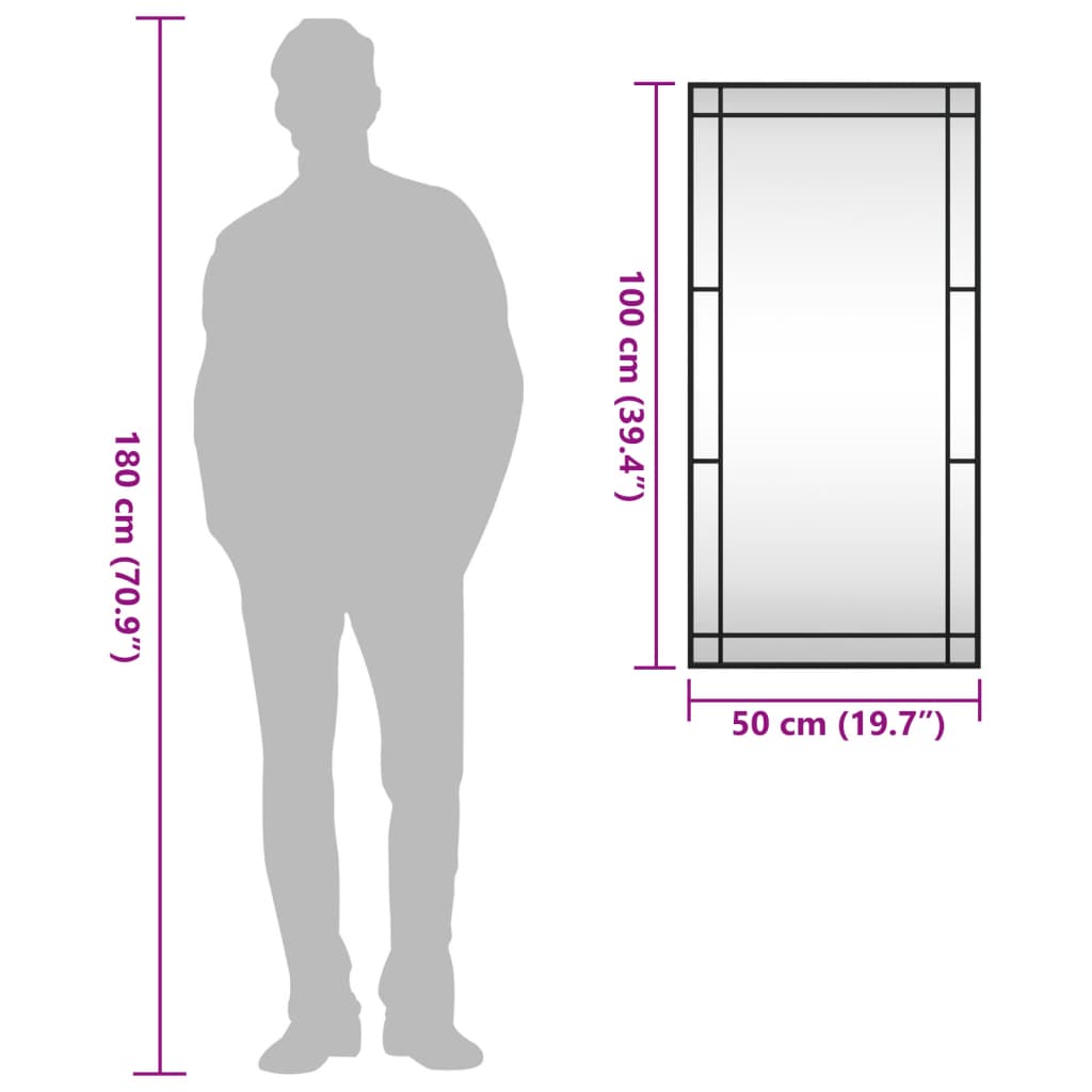 Veggspeil Svart 50X100 Cm Rektangel Jern