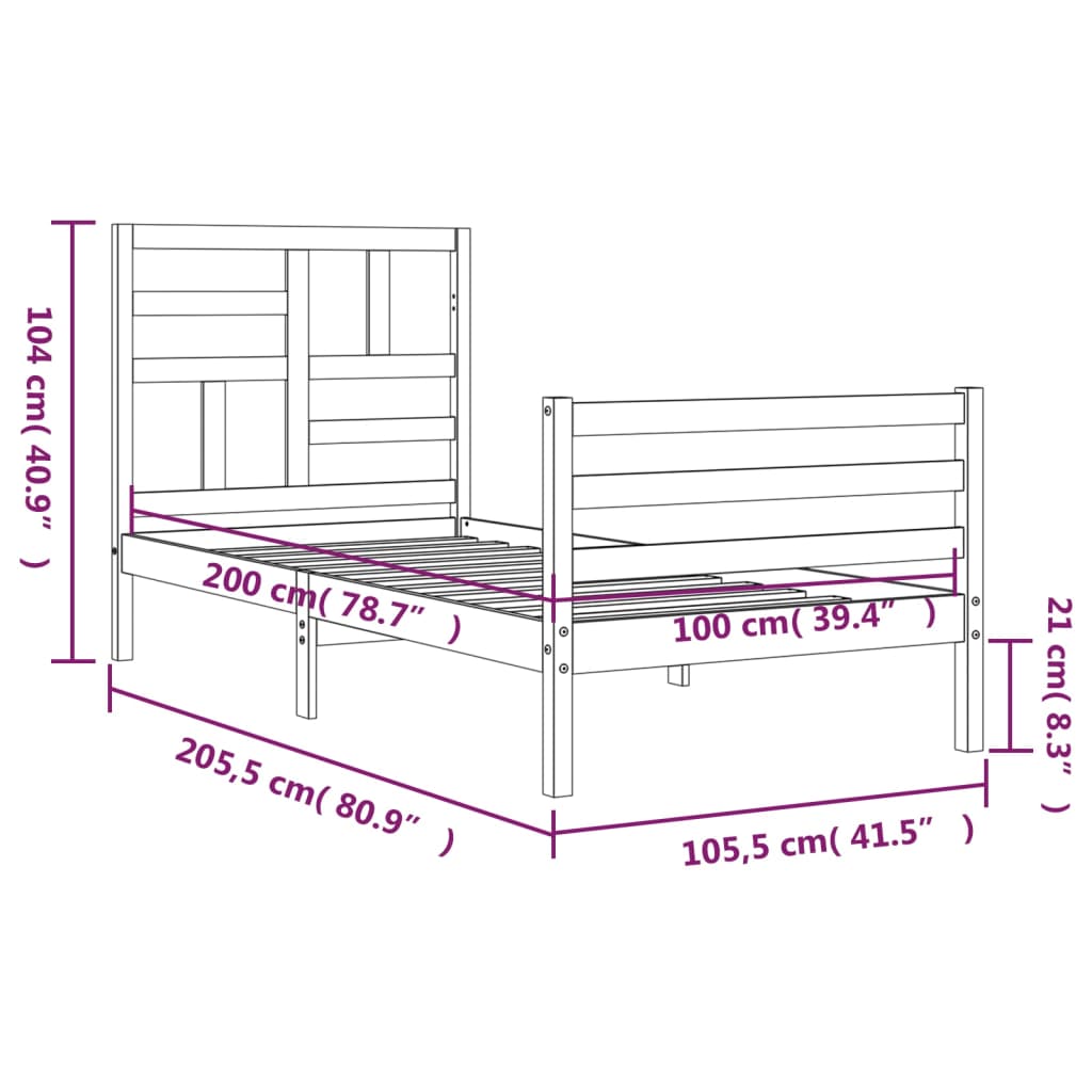 Sengeramme Med Hodegavl 100X200 Cm Heltre