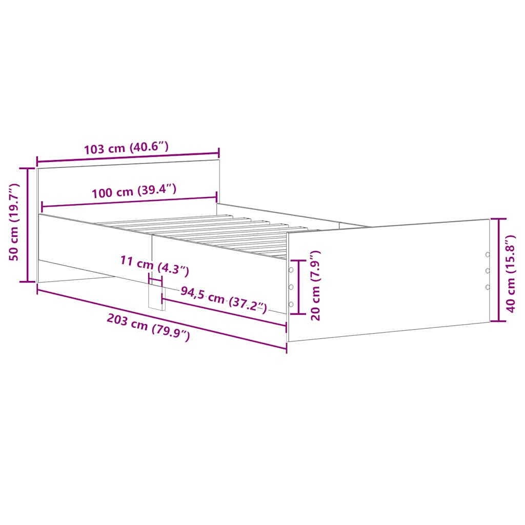 Sengeramme Uten Madrass Sonoma Eik 100X200 Cm Konstruert Tre