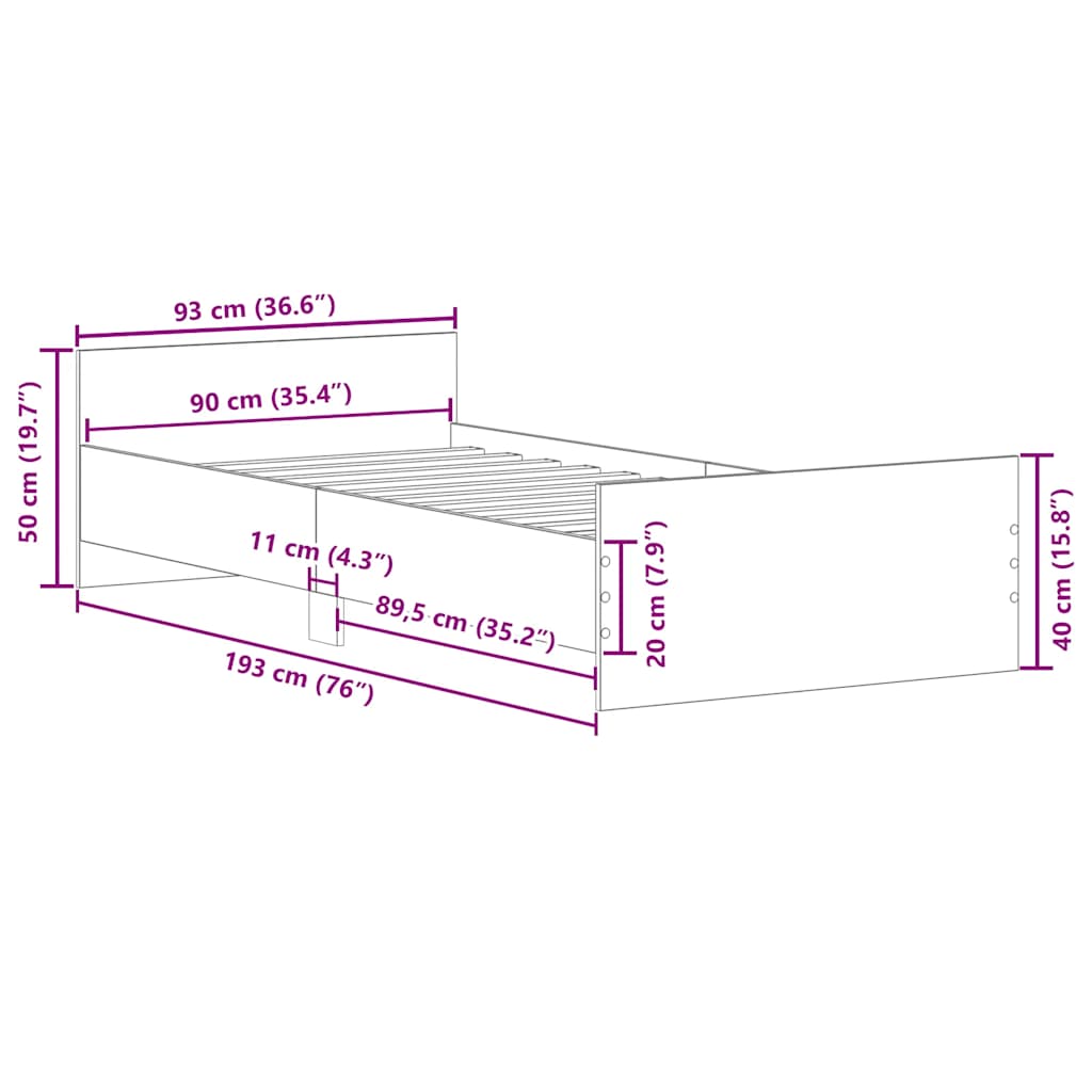 Sengeramme Svart 90X190 Cm Konstruert Tre