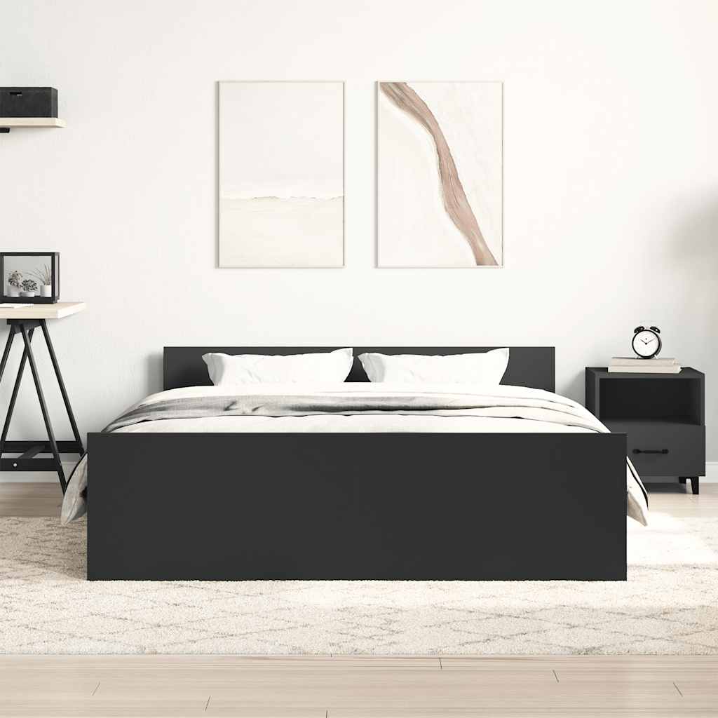 Sengeramme Med Hode- Og Fotgavl Svart 140X200 Cm