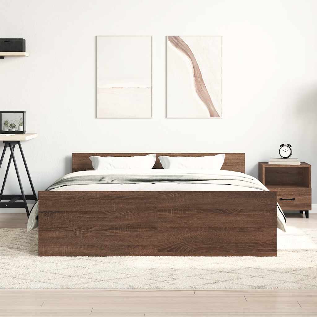 Sengeramme Med Hode- Og Fotgavl Brun Eik 140X200 Cm