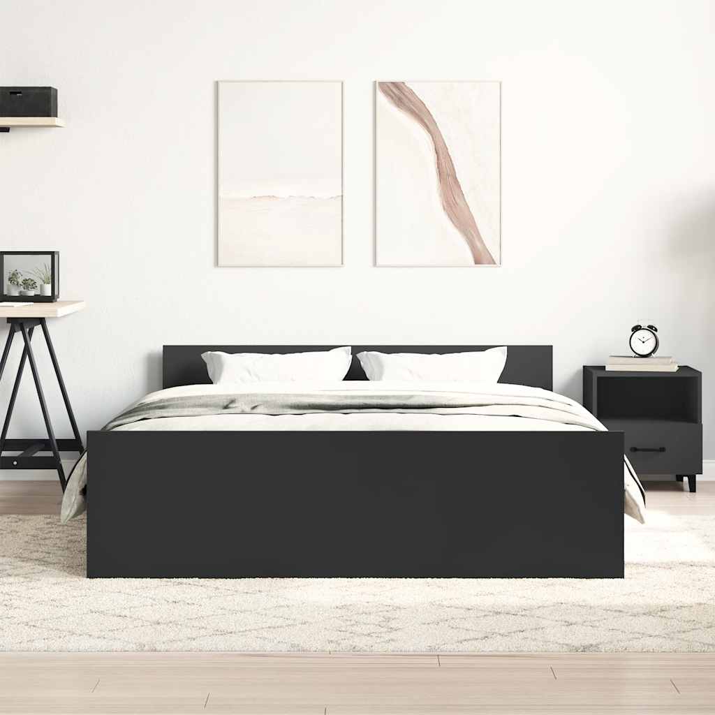 Sengeramme Med Hode- Og Fotgavl Svart 140X190 Cm
