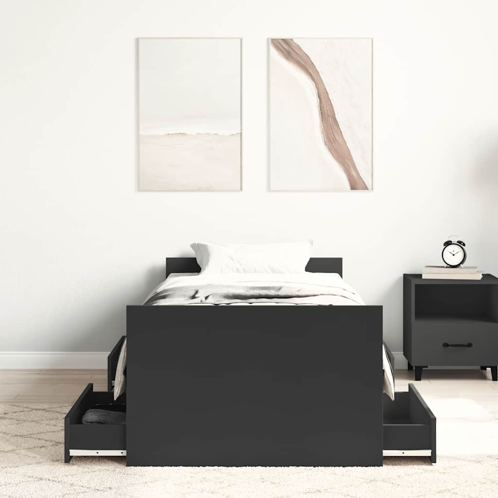 Sengeramme Med Hode- Og Fotgavl Svart 100X200 Cm