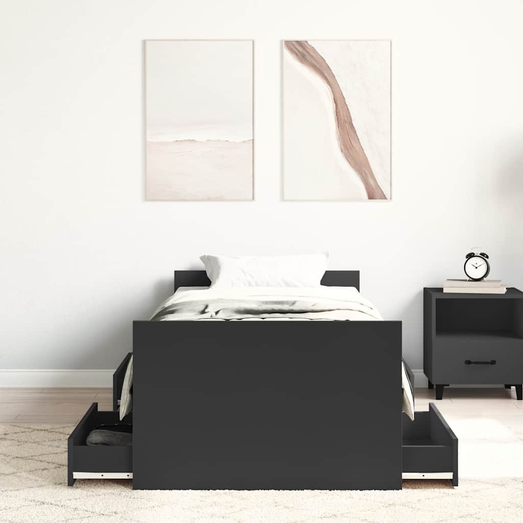 Sengeramme Med Hode- Og Fotgavl Svart 90X200 Cm