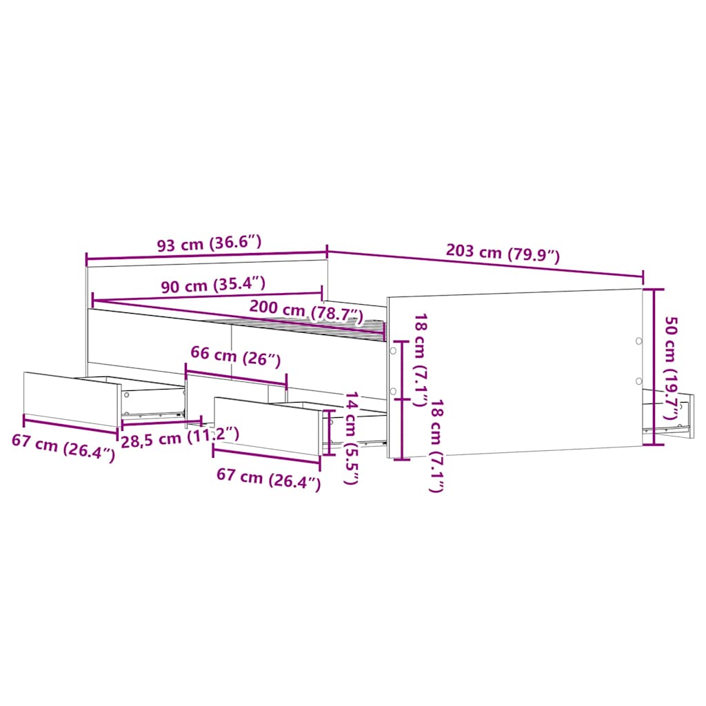 Sengeramme Med Hode- Og Fotgavl Sonoma Eik 90X200 Cm