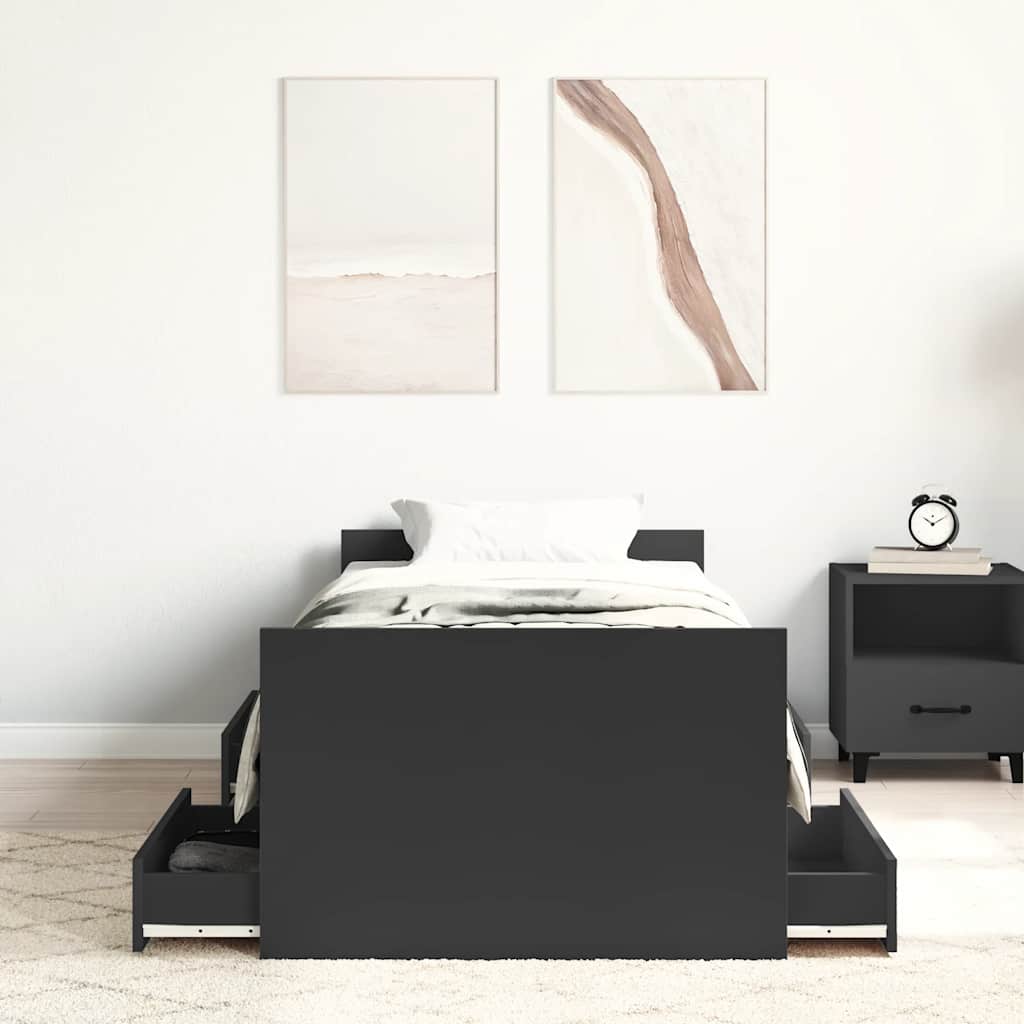 Sengeramme Med Hode- Og Fotgavl Svart 90X190 Cm