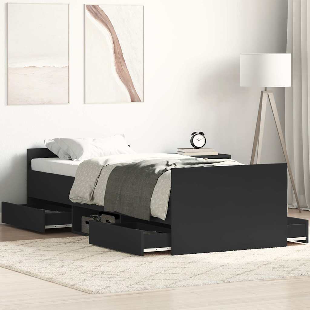 Sengeramme Med Hode- Og Fotgavl Svart 90X190 Cm