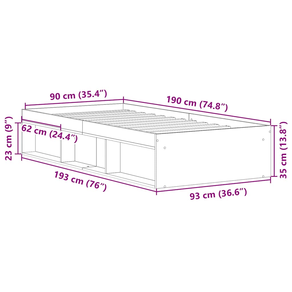 Sengeramme Hvit 90X190 Cm