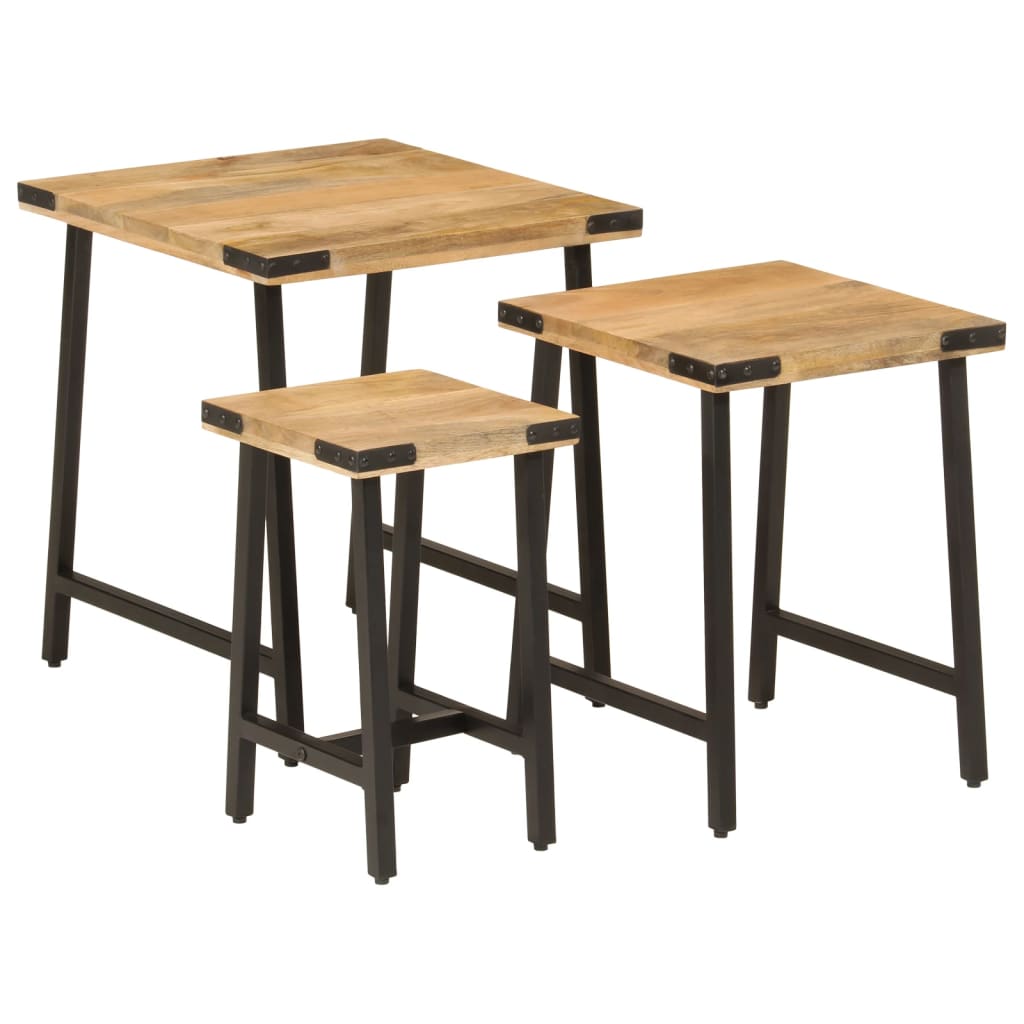 Stablebare Salongbord 3 Stk Heltre Mango Og Jern