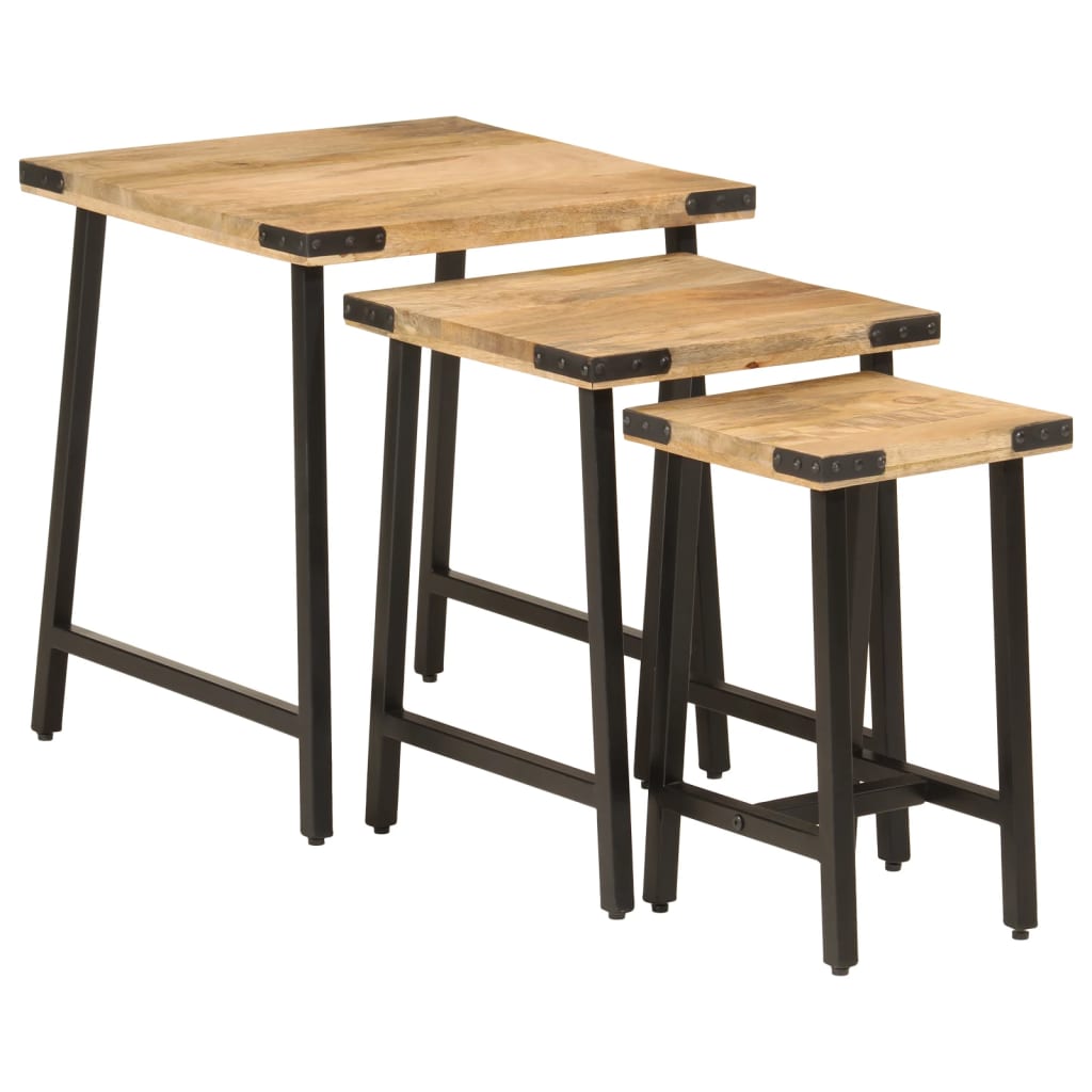 Stablebare Salongbord 3 Stk Heltre Mango Og Jern