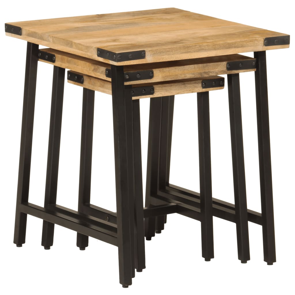 Stablebare Salongbord 3 Stk Heltre Mango Og Jern