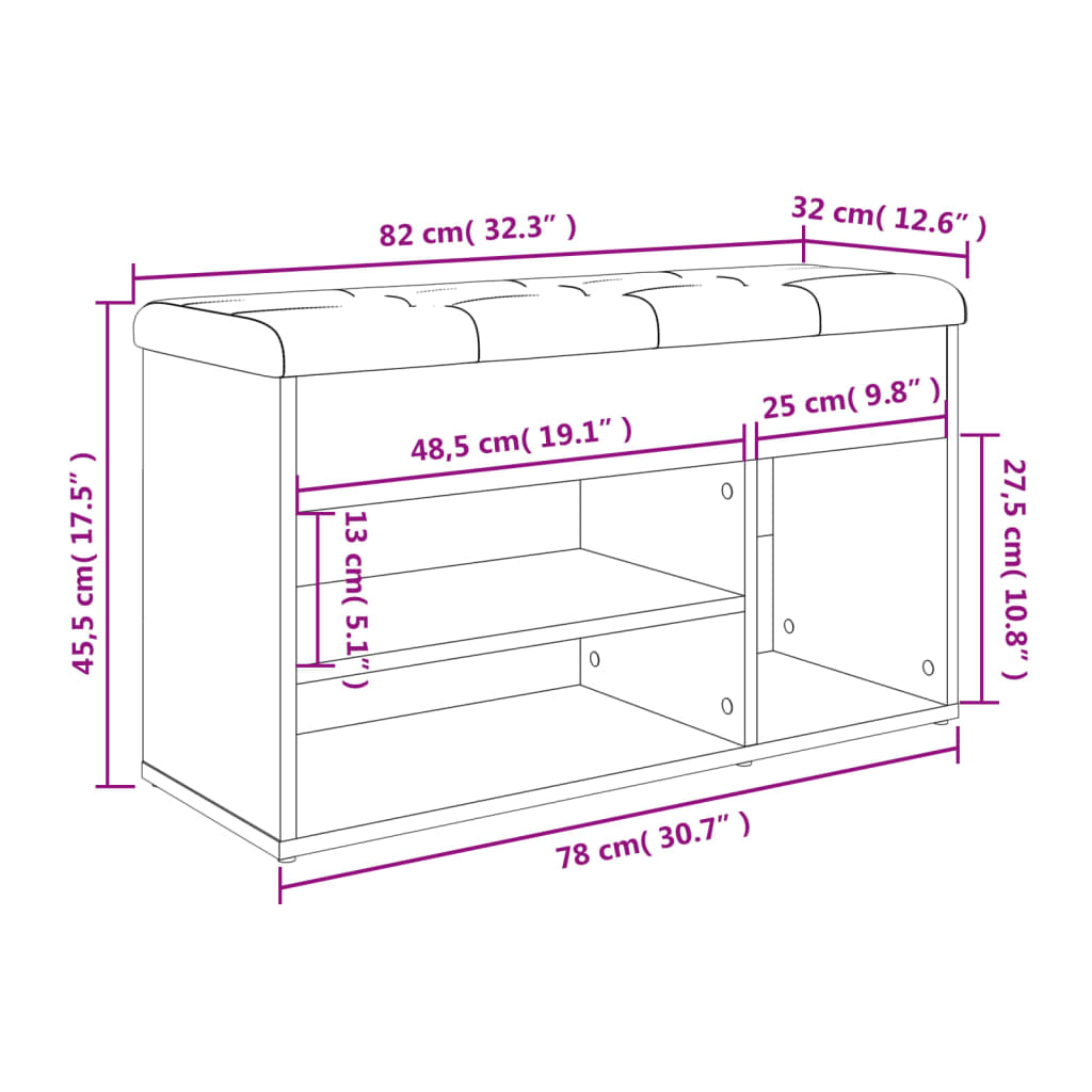Skobenk Hvit 82X32X45,5 Cm Konstruert Tre