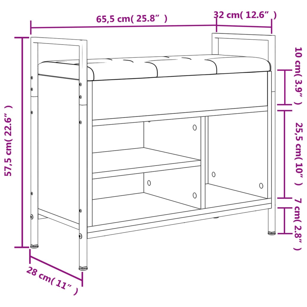 Skobenk Svart 65,5X32X57,5 Cm Konstruert Tre