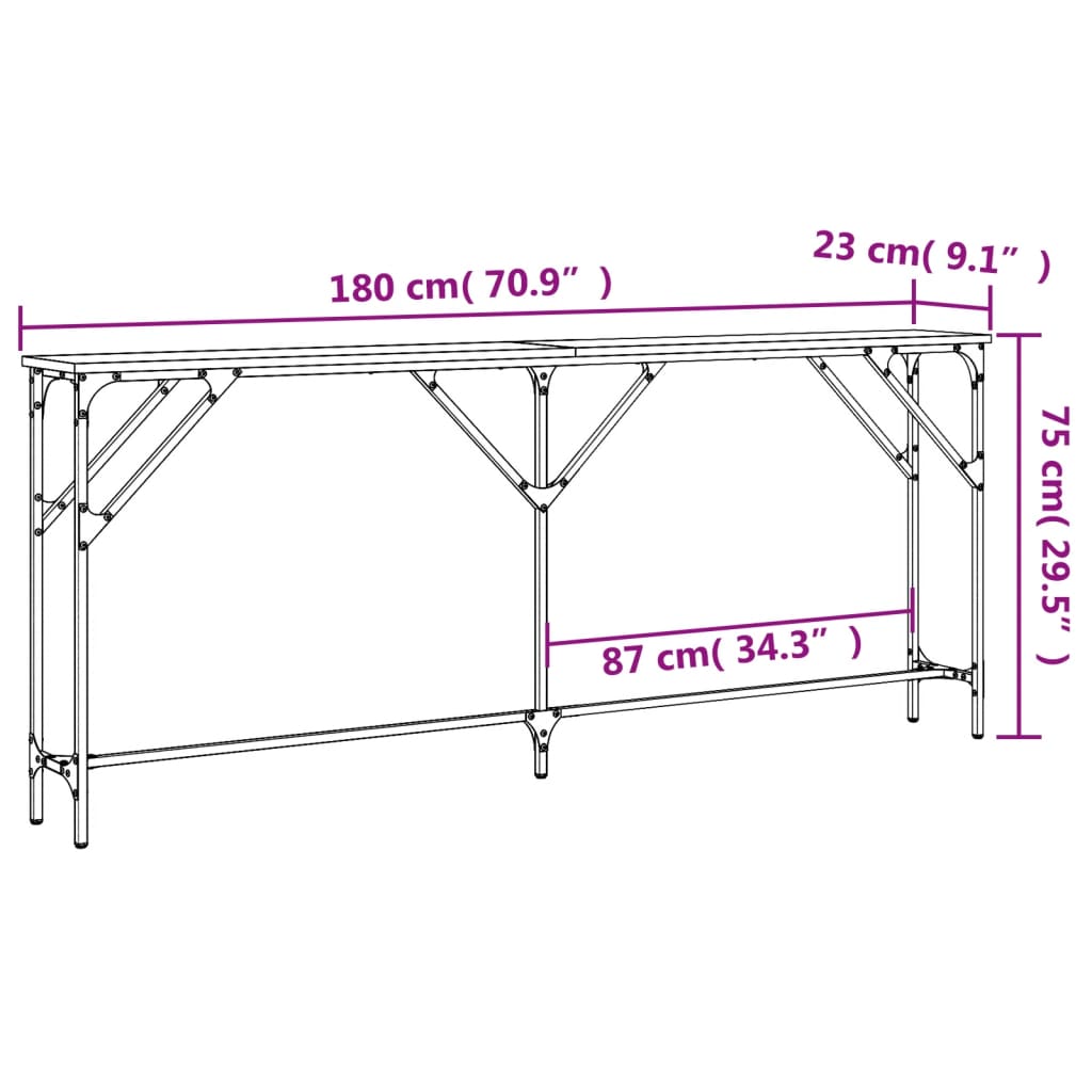 Konsollbord Røkt Eik 180X23X75 Cm Konstruert Tre
