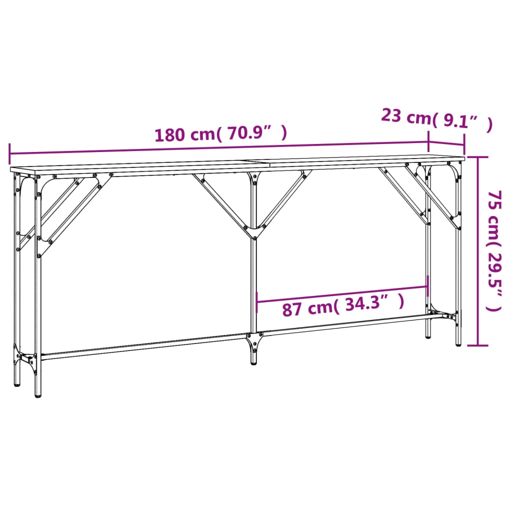 Konsollbord Brun Eik 180X23X75 Cm Konstruert Tre