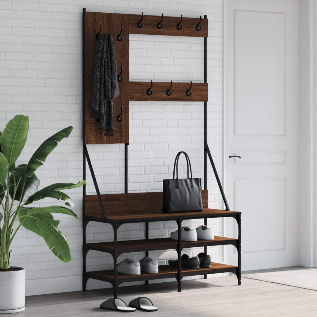 Klesstativ Med Skooppbevaring Brun Eik 100X40X184 Cm