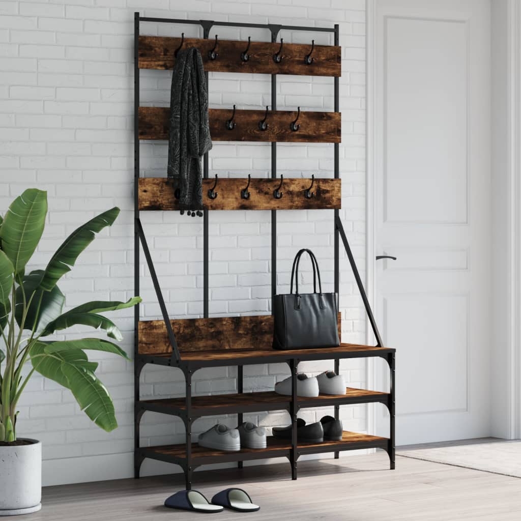 Klesstativ Med Skooppbevaring Røkt Eik 100X40X184 Cm
