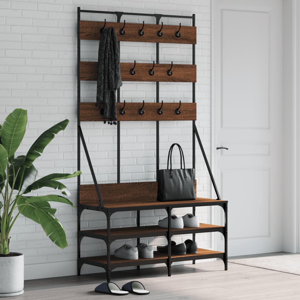 Klesstativ Med Skooppbevaring Brun Eik 100X40X184 Cm