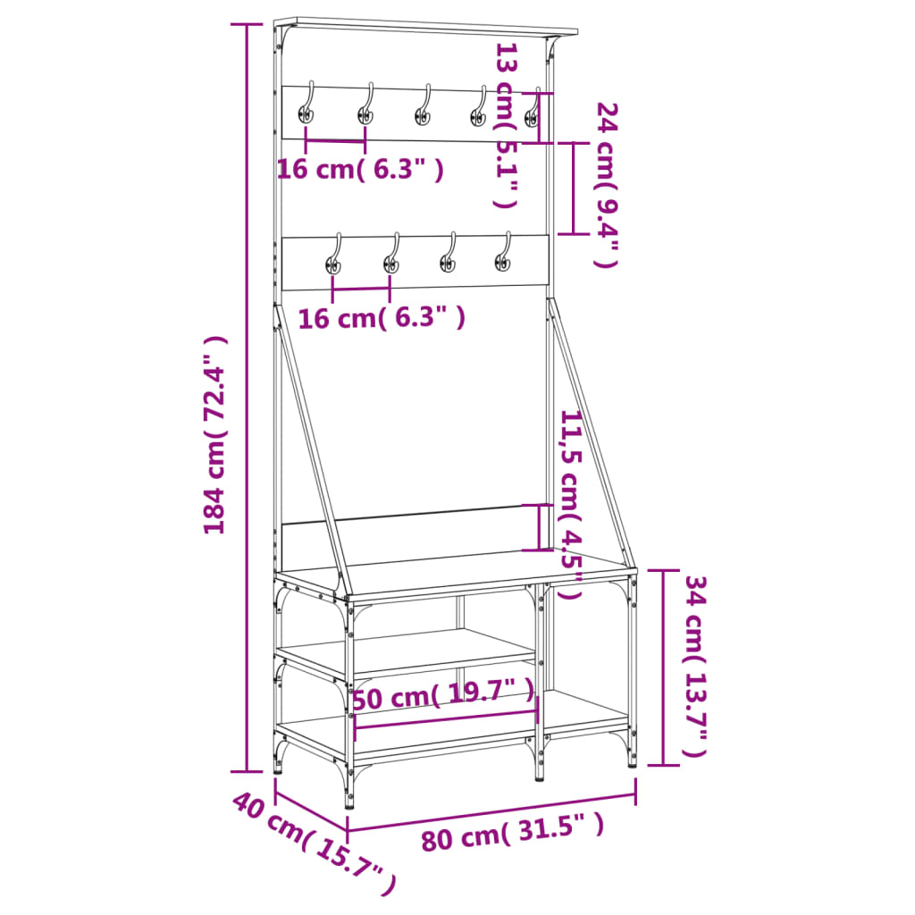 Klesstativ Med Skooppbevaring Røkt Eik 80X40X184 Cm