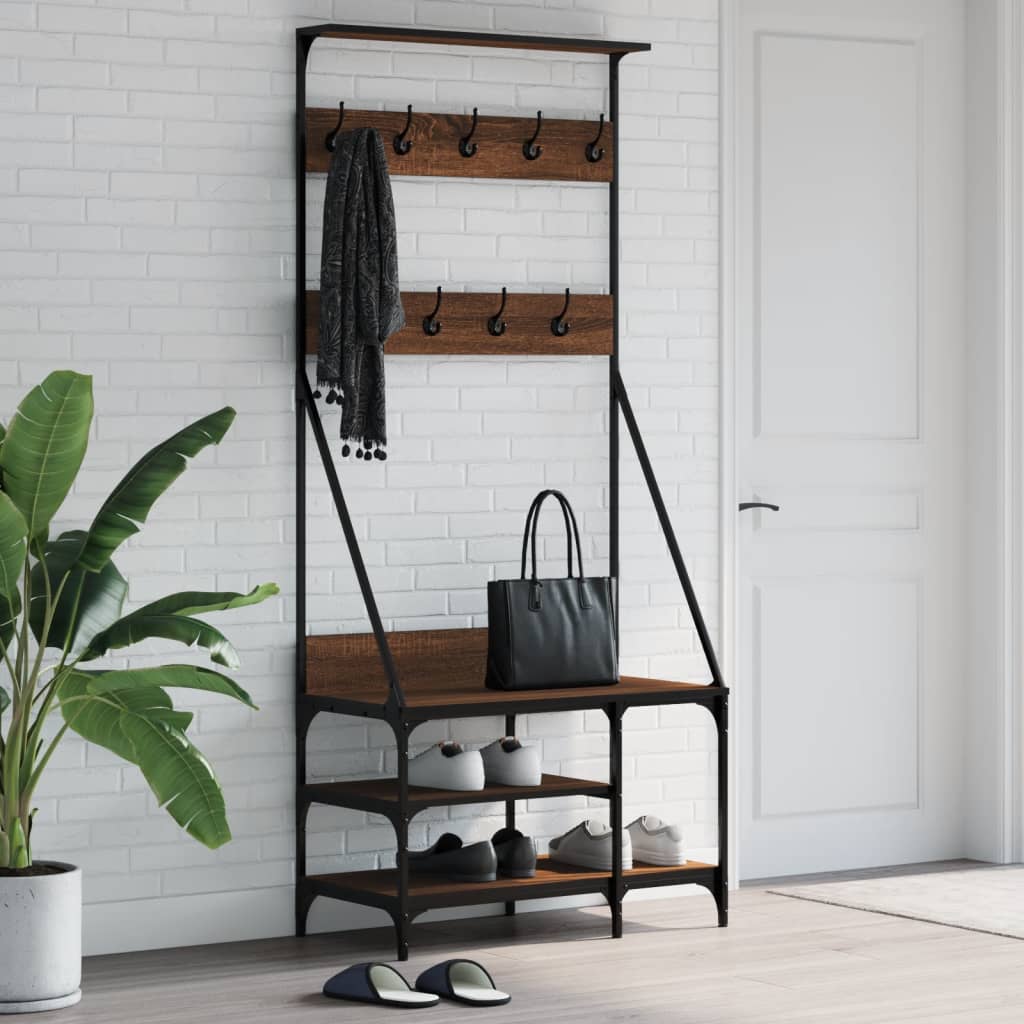 Klesstativ Med Skooppbevaring Brun Eik 80X40X184 Cm