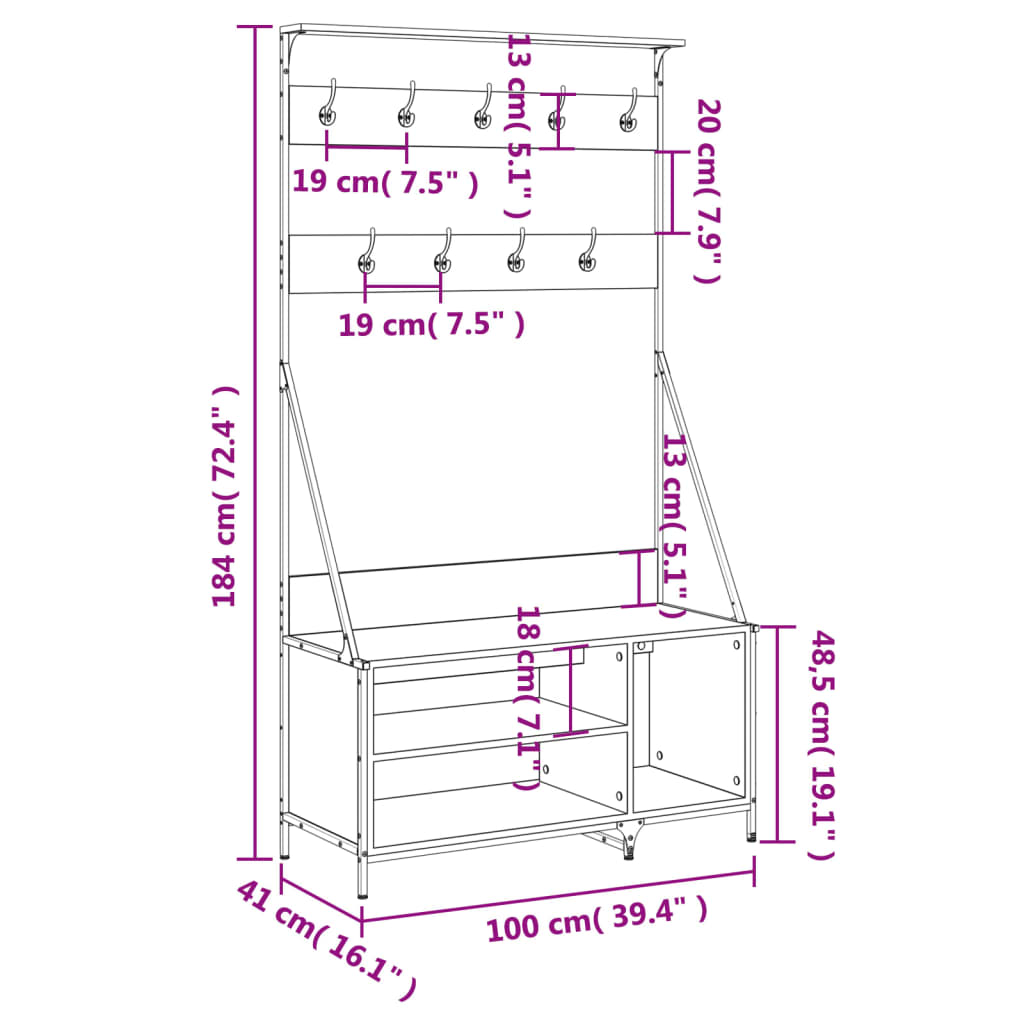Klesstativ Med Skooppbevaring Brun Eik 100X41X184 Cm