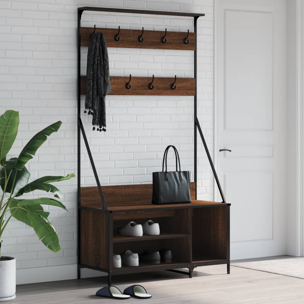 Klesstativ Med Skooppbevaring Brun Eik 100X41X184 Cm